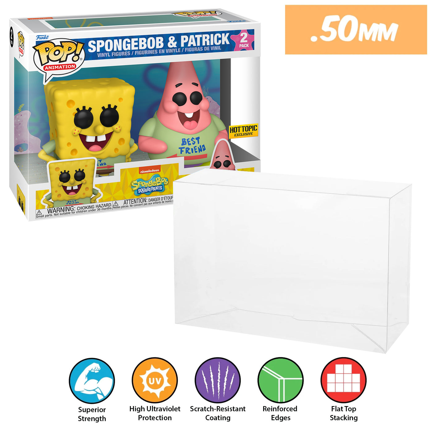 spongebob and patrick 2 pack best funko pop protectors thick strong uv scratch flat top stack vinyl display geek plastic shield vaulted eco armor fits collect protect display case kollector protector