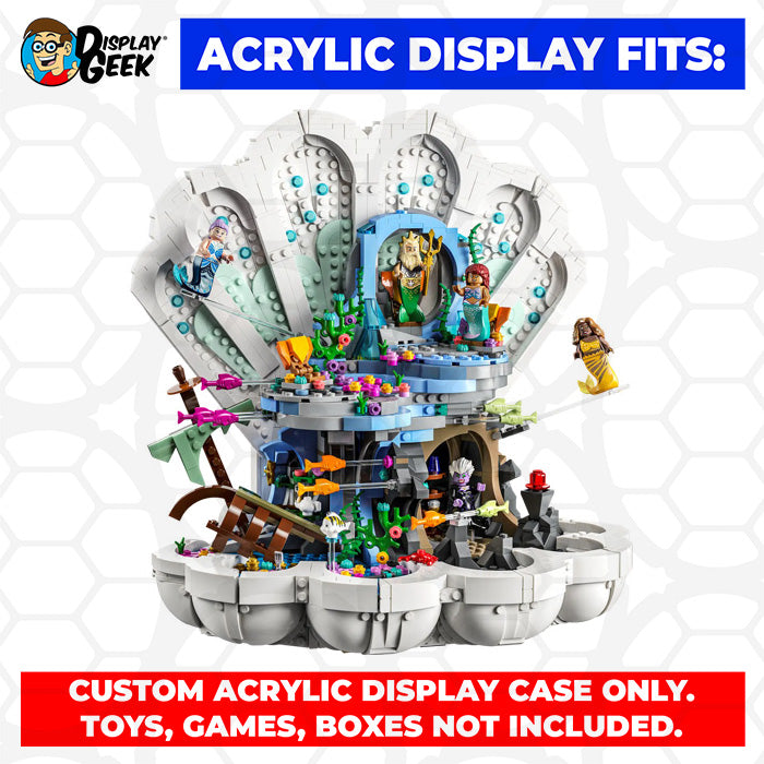 Display Geek Flying Box 3mm Thick Custom Acrylic Display Case for LEGO 43225 The Little Mermaid Royal Clamshell (14.5h x 14w x 9.5d)