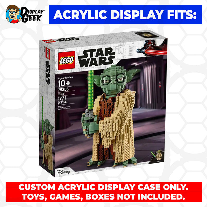 Display Geek Flying Box 3mm Thick Custom Acrylic Display Case for LEGO 75255 Yoda (17.8h x 9.5w x 8.5d)