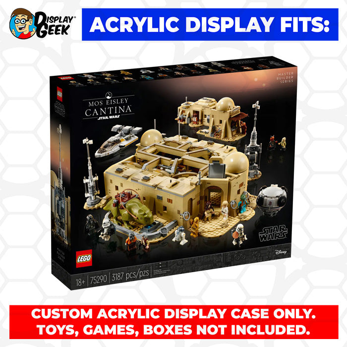 Display Geek Flying Box 3mm Thick Custom Acrylic Display Case for LEGO 75290 Mos Eisley Cantina (9h x 30.5w x 18d)