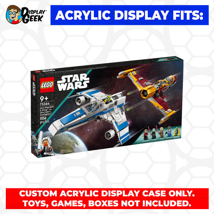 Display Geek Flying Box 3mm Thick Custom Acrylic Display Case for LEGO 75364 New Republic E-Wing vs. Shin Hati’s Starfighter (6h x 18w x 12.5d)