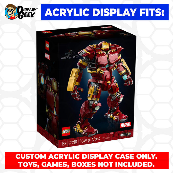 Display Geek Flying Box 3mm Thick Custom Acrylic Display Case for LEGO 76210 Hulkbuster (22h x 19w x 11d)