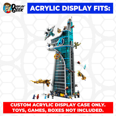 Display Geek Flying Box 3mm Thick Custom Acrylic Display Case for LEGO 76269 Avengers Tower Battle (36.5h x 19.5w x 12d)