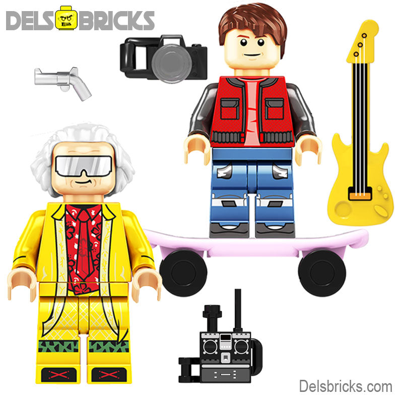 Set of Marty Doc Brown (Back to the Future) Custom Building Blocks Mini Figures Compatible with LEGO
