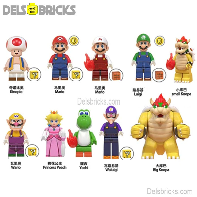 Set of 10 Super Mario Brothers Movie (The Super Mario Custom Building Blocks Mini Figures Compatible with LEGO