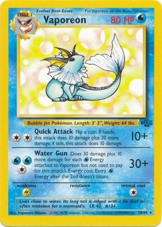 Vaporeon Jungle #28/64 Pokemon Trading Card | Display Geek, Inc. Vaporeon Jungle #28/64 Pokemon Trading Card | Display Geek, Inc.