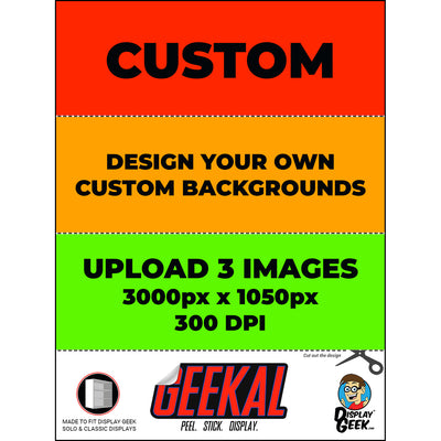 CUSTOM (Upload your own) Themed 18 x 6.25 Background Decals for SOLO & CLASSIC Display Geek Shelves