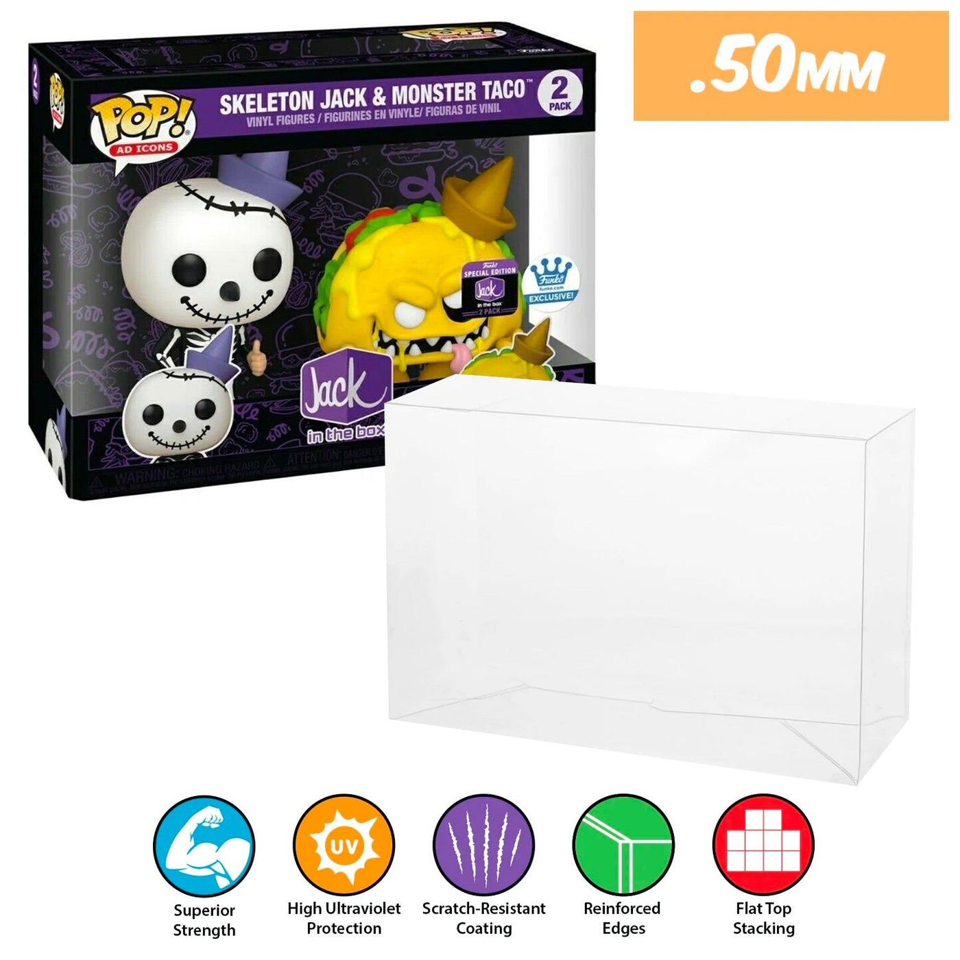Funko POP! 2 Pack Jack in the Box Skeleton Jack & Monster Taco Pop Protector Size CONFIRMED!