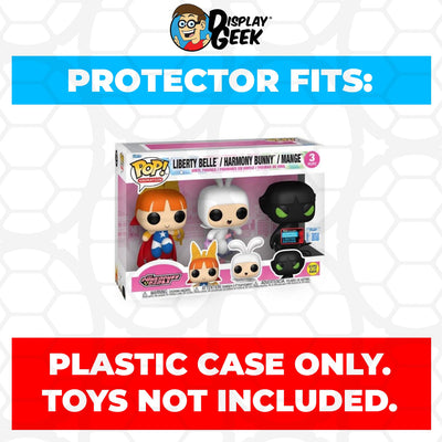 Funko POP! 3 Pack Powerpuff Girls - Liberty Belle & Harmony Bunny & Mange NYCC Pop Protector Size CONFIRMED by Display Geek