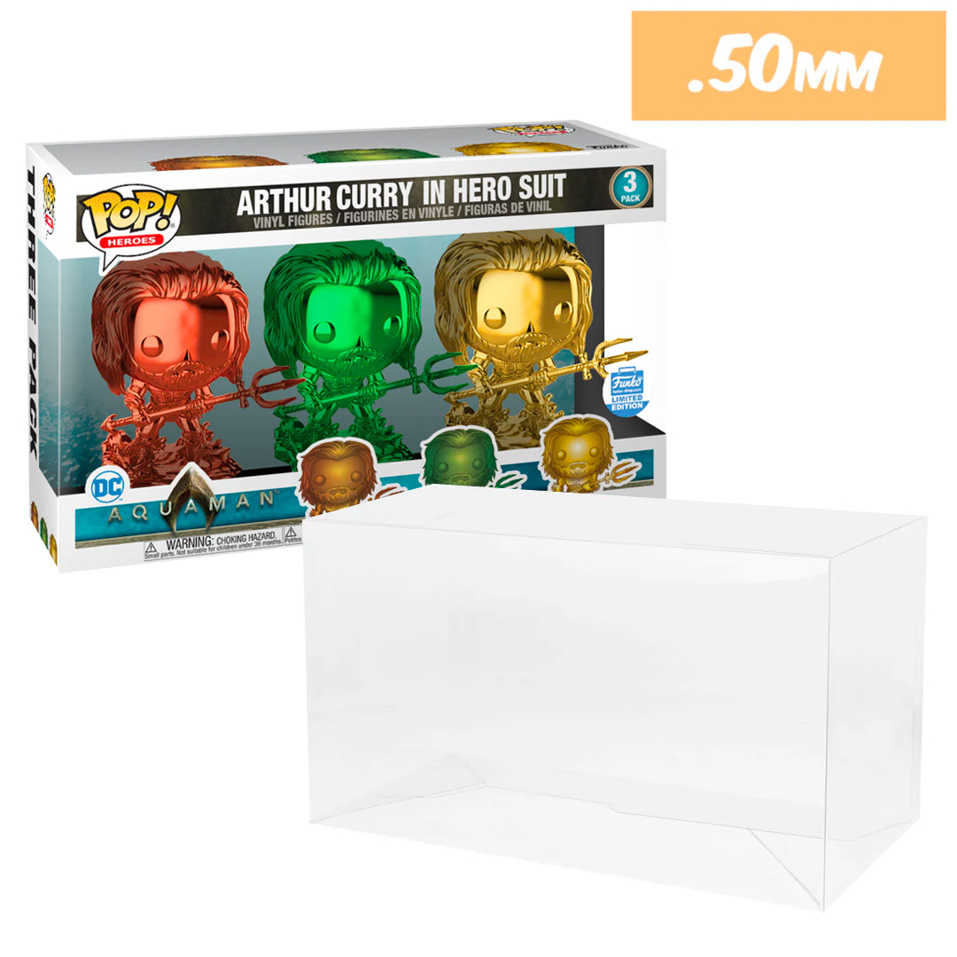 Funko POP! 3 Pack Aquaman Arthur Curry in Hero Suit Pop Protector Size CONFIRMED!