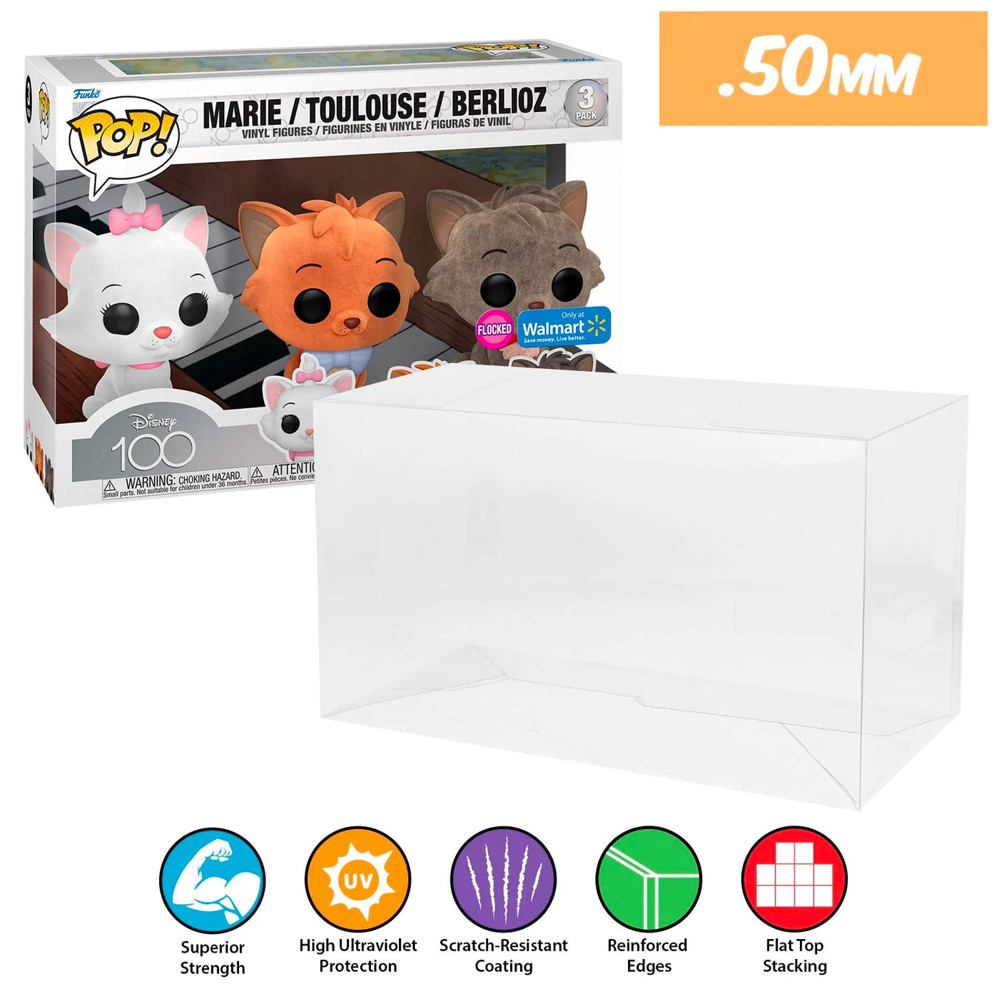 Funko POP! Aristocats Marie, Toulouse & Berlioz Flocked 3 Pack Pop Protector Size CONFIRMED!