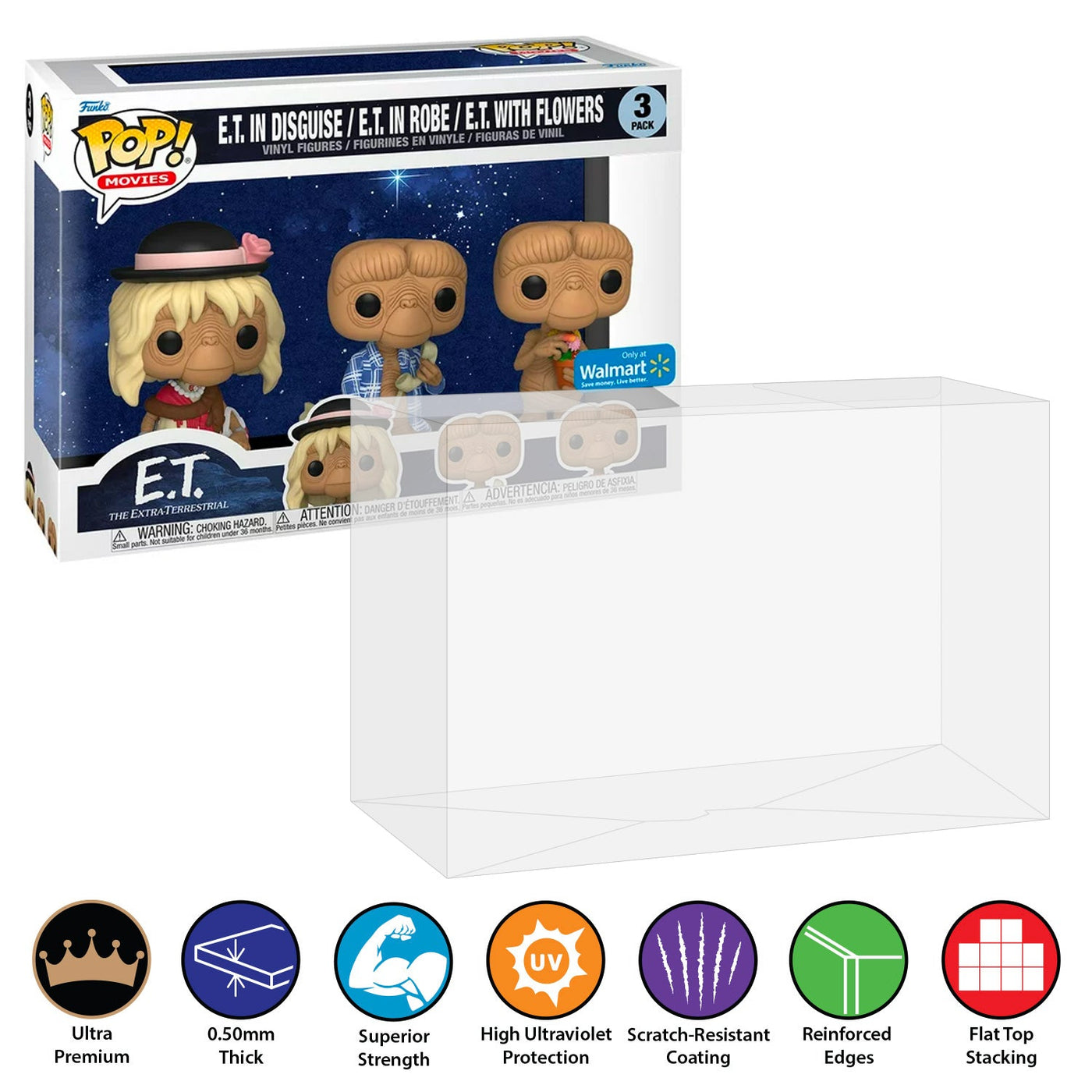 Funko POP! 3 Pack E.T. in Disguise, E.T. in Robe & E.T. with Flowers Pop Protector Size CONFIRMED!