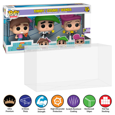 Funko POP! 3 Pack The Fairly OddParents Timmy Turner, Cosmo & Wanda SDCC Pop Protector Size CONFIRMED!