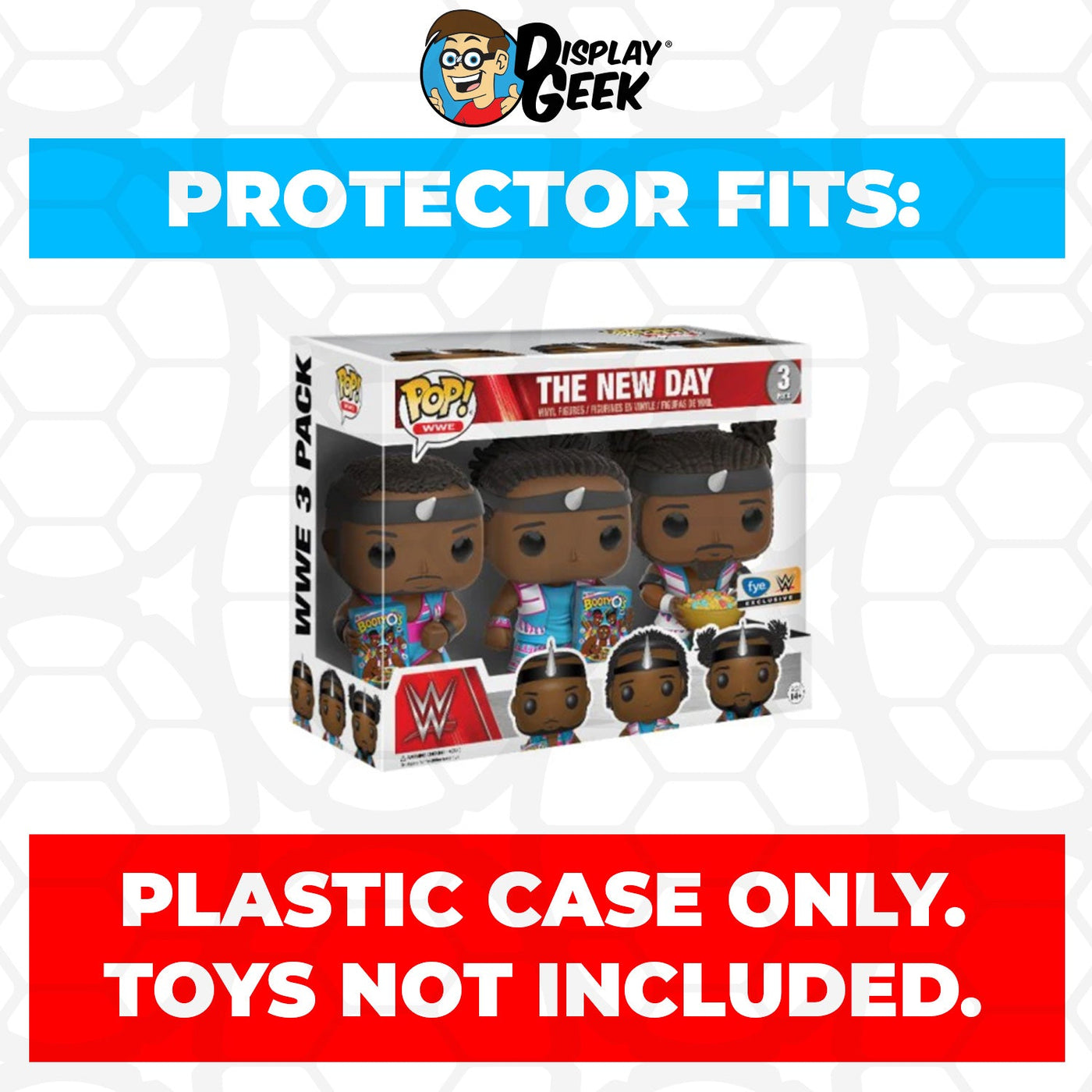 Funko POP! 3 Pack The New Day Big E, Xavier Woods & Kofi Kingston with Cereal Pop Protector Size Confirmed by Display Geek
