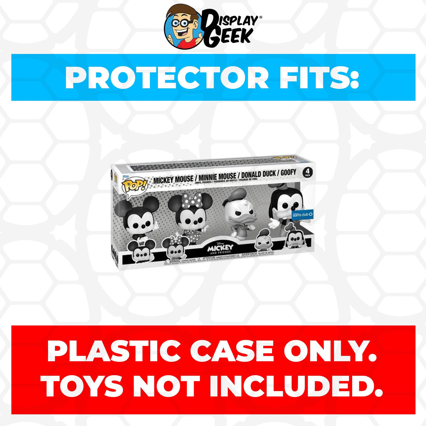 Funko POP! 4 Pack Mickey & Friends - Mickey Mouse, Minnie Mouse, Donald Duck & Goofy Black & White Pop Protector Size CONFIRMED!