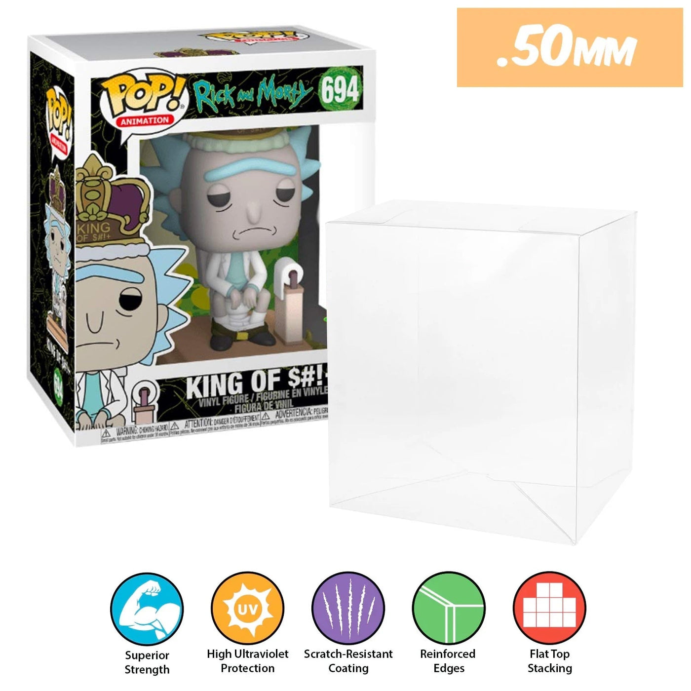Funko POP! 6 inch Rick and Morty King of Shit with Sound #694 Pop Protector
