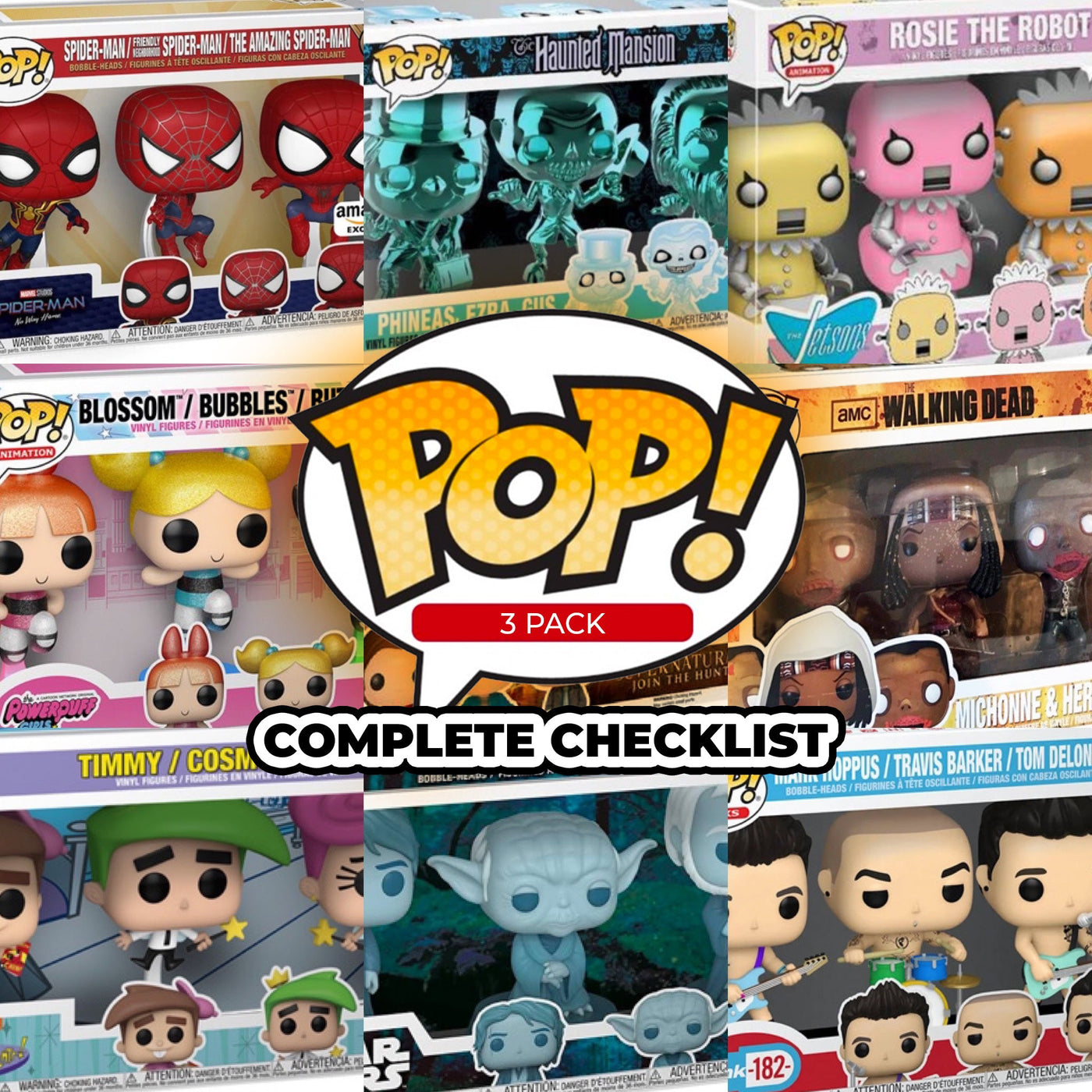 Funko Pop 3 Pack Complete Checklist and Protectors by Display Geek