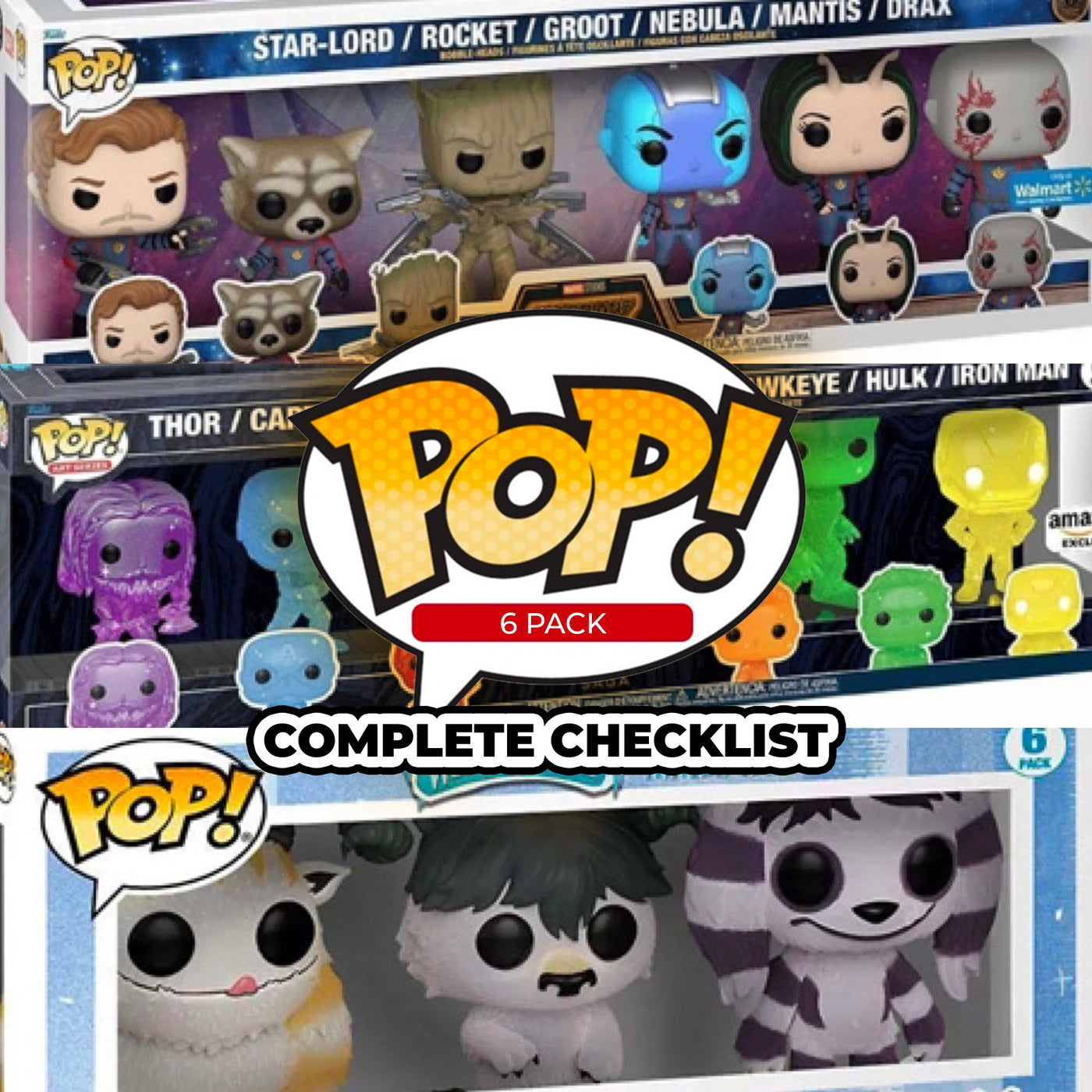 Funko Pop 6 Pack Complete Checklist and Protectors by Display Geek
