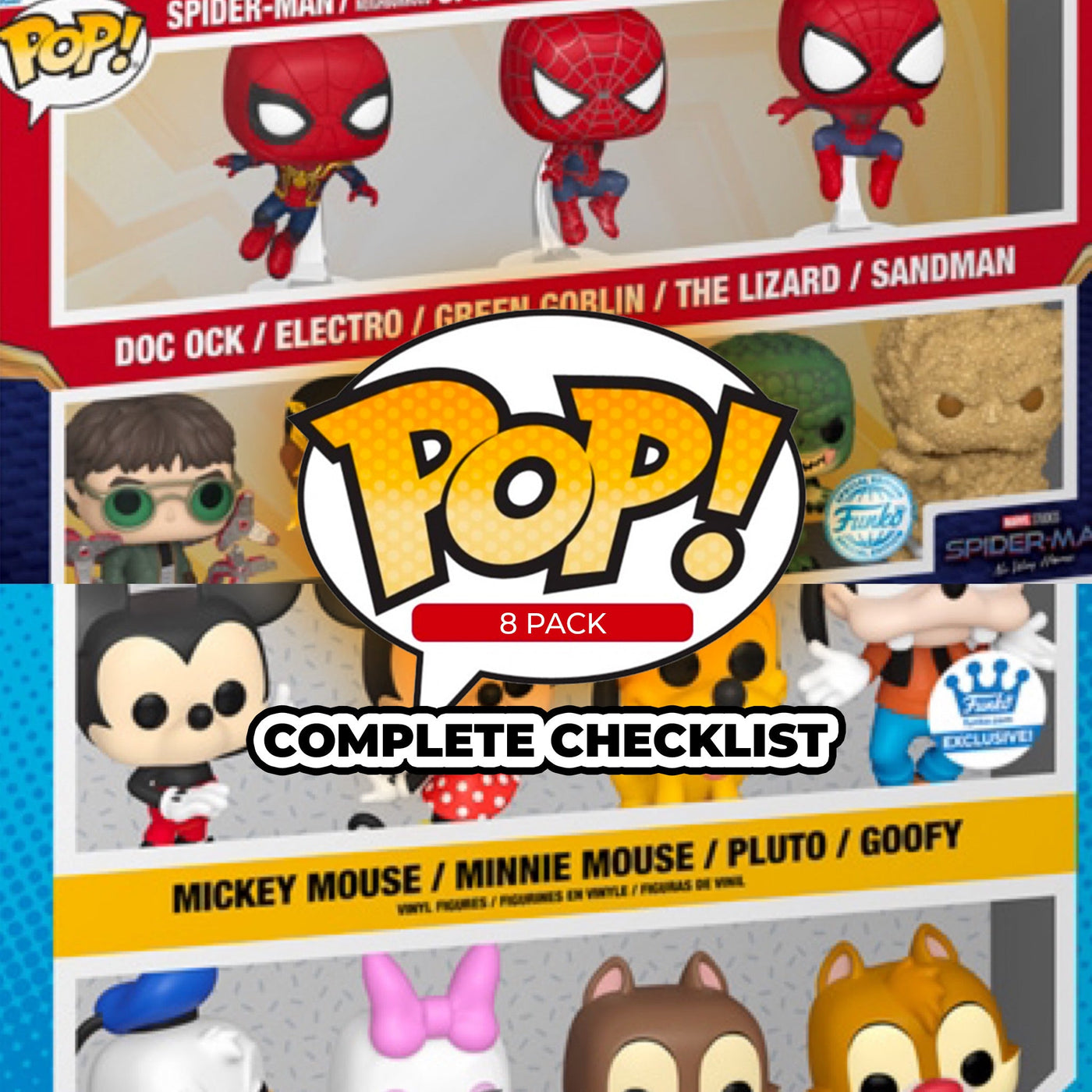 Funko Pop 8 Pack Complete Checklist and Protectors by Display Geek