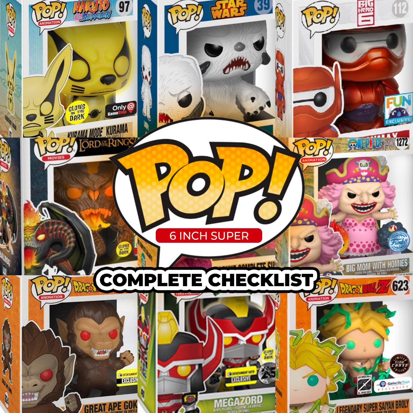 Funko Pop 6 inch Super Size Complete Checklist and Protectors by Display Geek