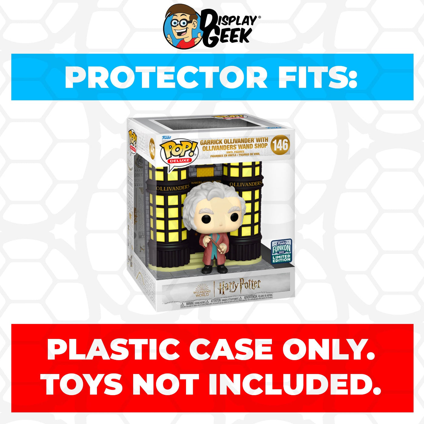 Funko POP! Deluxe Garrick Ollivander with Ollivanders Wand Shop #146 Pop Protector Size Confirmed by Display Geek