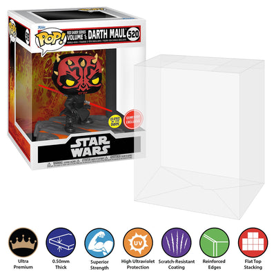 Funko POP! Deluxe Red Saber Series Volume 1: Darth Maul Glow #520 Pop Protector Size CONFIRMED by Display Geek