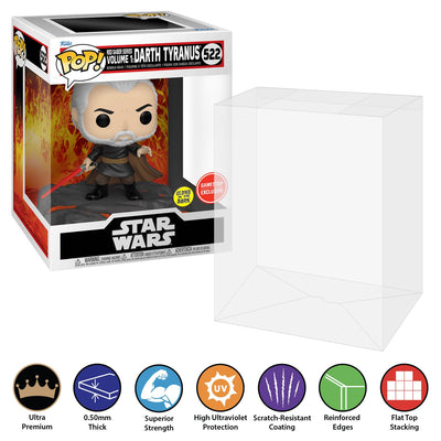 Funko POP! Deluxe Red Saber Series Volume 1: Darth Tyranus Glow #522 Pop Protector Size CONFIRMED by Display Geek