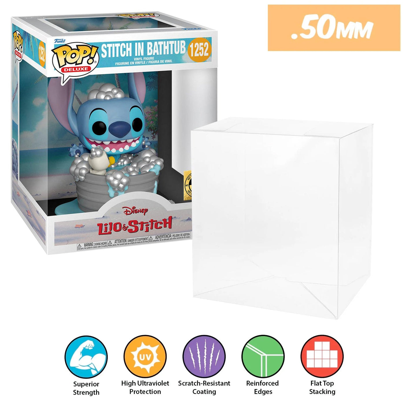 Funko POP! Deluxe Stitch in Bathtub HT Expo #1252 Pop Protector Size CONFIRMED by Display Geek
