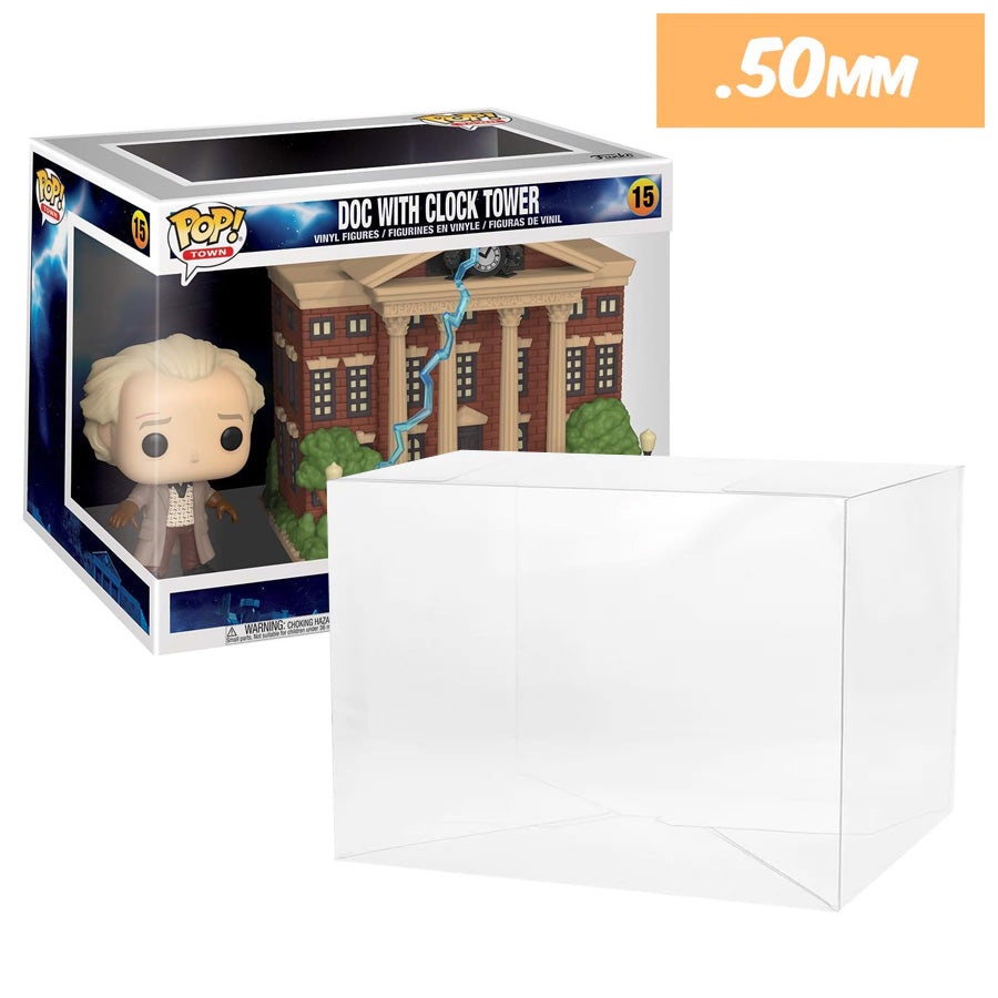 Funko POP! Town Doc with Clock Tower #15 Pop Protector Size CONFIRMED by Display Geek