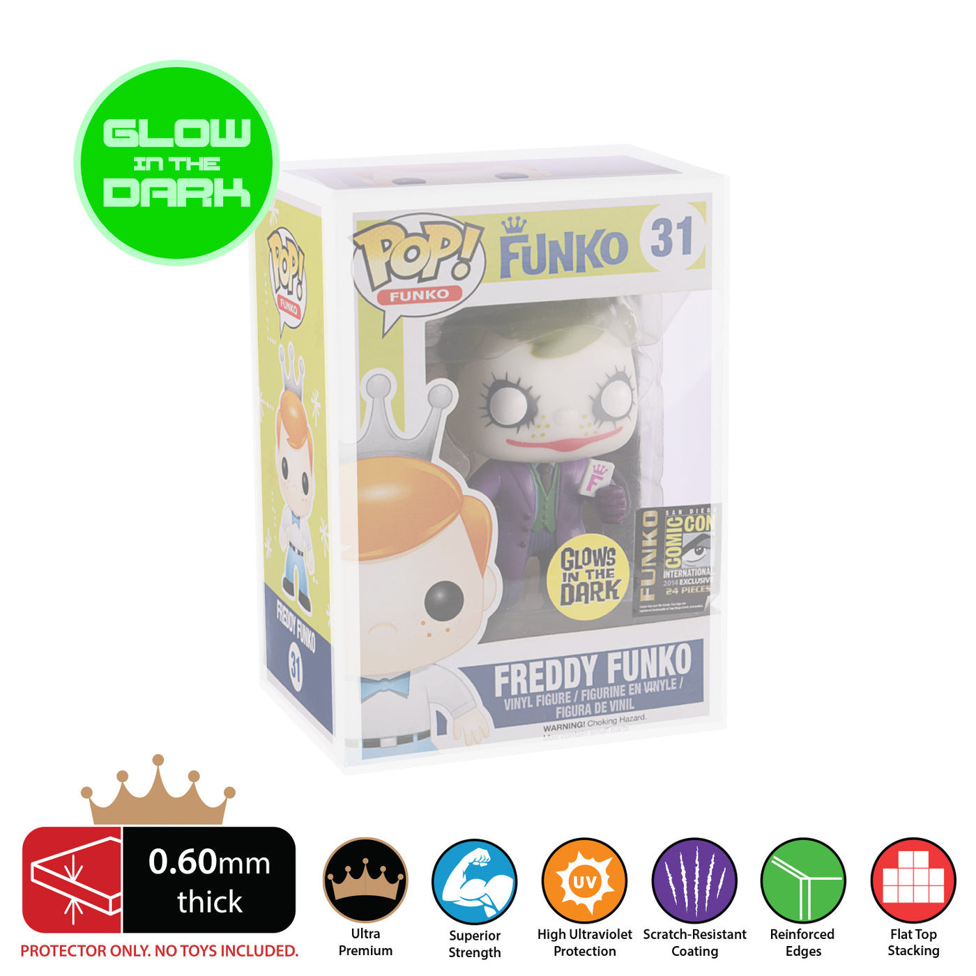 4 INCH GLOW IN THE DARK Pop Protectors for Funko (0.60mm thick, UV & Scratch Resistant) 6.25h x 4.5w x 3.5d