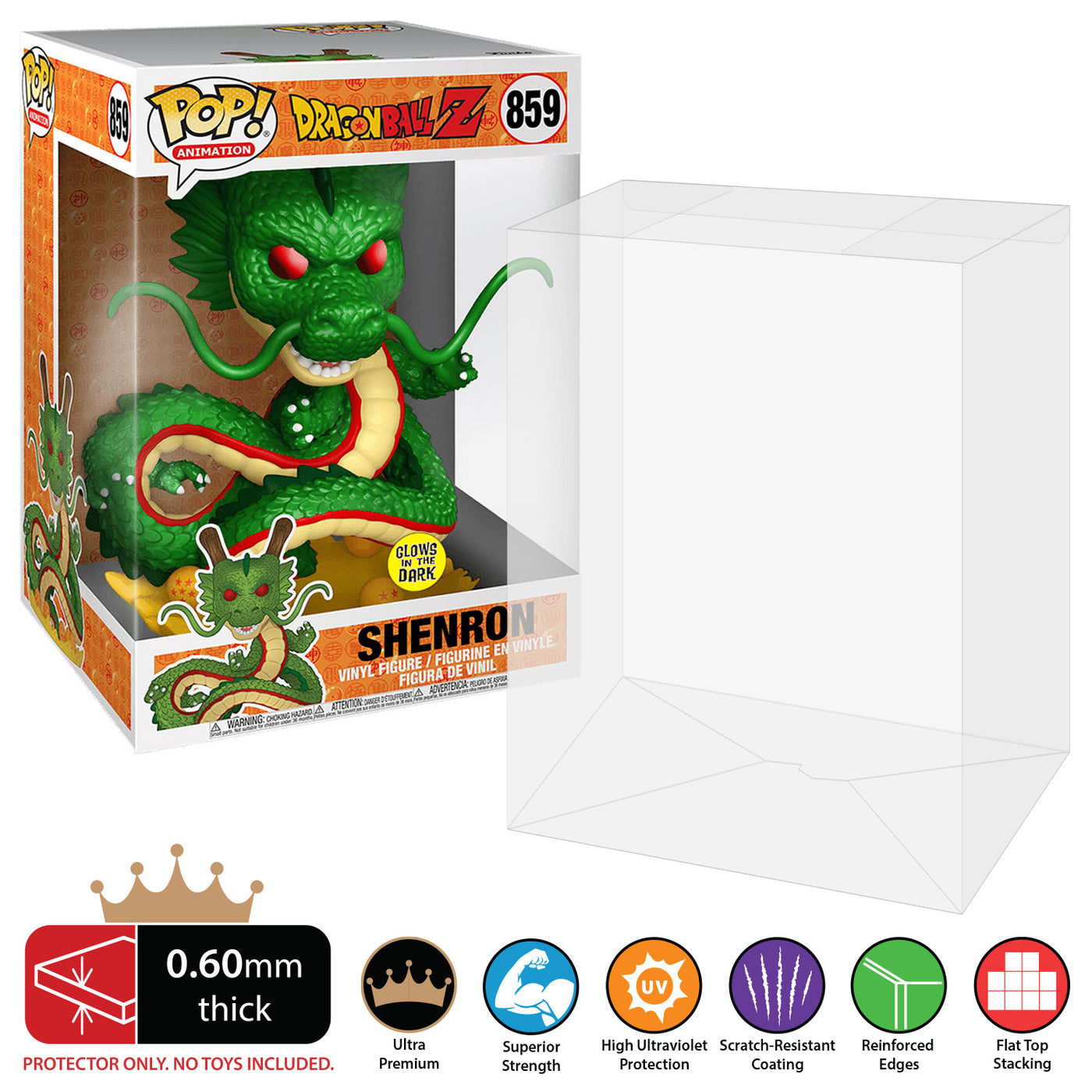 Pop 10 inch Jumbo Size Funko Pop Protectors - 0.60mm Thick UV Resistant Funko Pop Shield Protectors - The Best Quality Ultra Premium, Superior Strength, High Ultraviolet Protection, Scratch Resistant Coating, Reinforced Edges, Flat Top Stacking