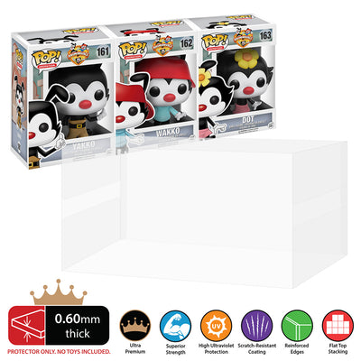 animaniacs 3 pops side by side best funko pop protectors thick strong uv scratch flat top stack vinyl display geek plastic shield vaulted eco armor fits collect protect display case kollector protector