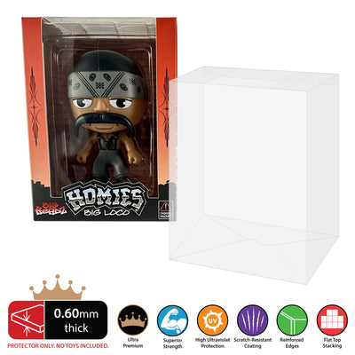 Homies Big Headz - 0.60mm Thick UV Resistant Funko Pop Shield Protectors - The Best Quality Ultra Premium, Superior Strength, High Ultraviolet Protection, Scratch Resistant Coating, Reinforced Edges, Flat Top Stacking