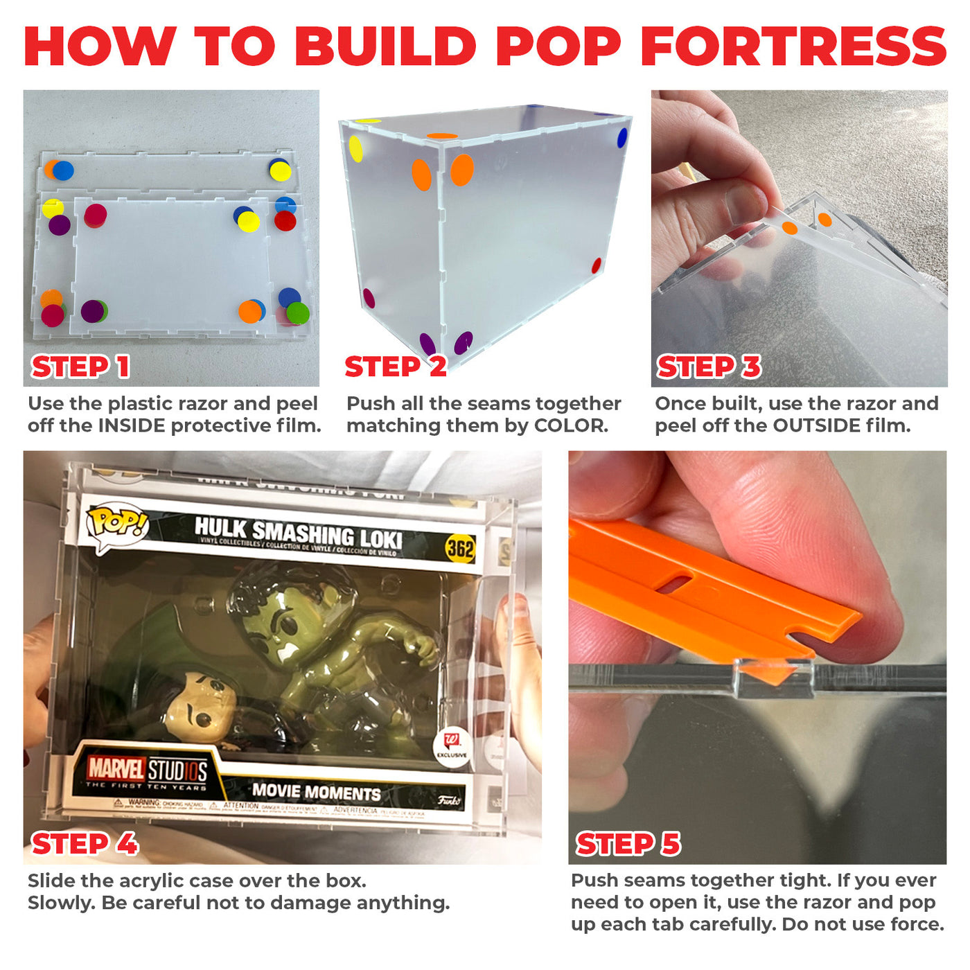 Instructions How to Build Pop Fortress - 3.0mm thick UV resistant Pop Fortress Custom Acrylic Hard Case Armor for Funko Pop Grail Boxes Exclusive to Display Geek on The Protector Guide App