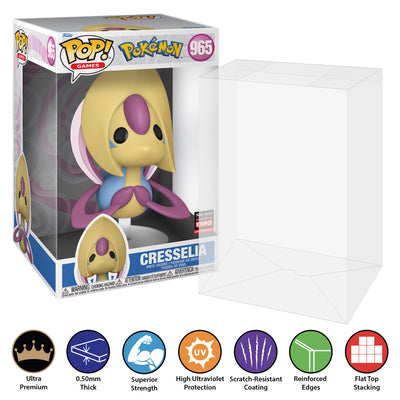 10 inch new size cresselia c2e2 expo 965 pokemon best funko pop protectors thick strong uv scratch flat top stack vinyl display geek plastic shield vaulted eco armor fits collect protect display case kollector protector'