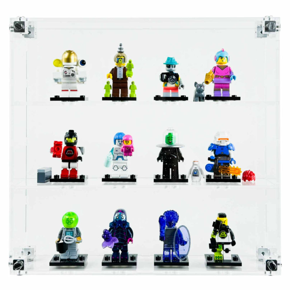 LEGO Minifigures - Wall Mount Display Case for 12 LEGO Minifigures (Acrylic) 3mm thick (9h x 9.5w x 2d) by Display Geek Flying Box 3mm thick dust and dirt protection