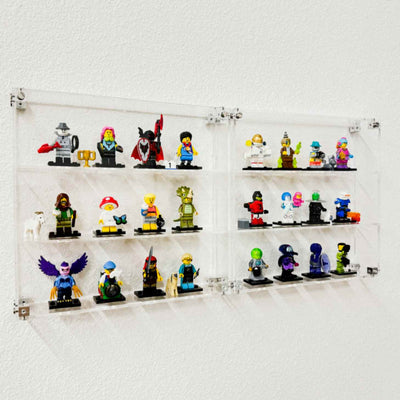 LEGO Minifigures - Wall Mount Display Case for 12 LEGO Minifigures (Acrylic) 3mm thick (9h x 9.5w x 2d) by Display Geek Flying Box 3mm thick dust and dirt protection