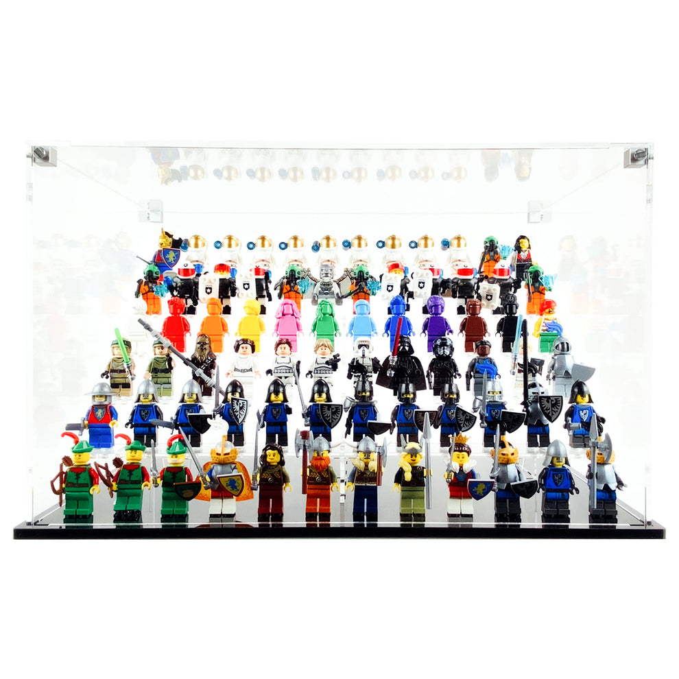 Display Geek Flying Box 3mm Thick Custom Acrylic Display Case for 72 LEGO Minifigures 9h x 14.5w x 9.5d