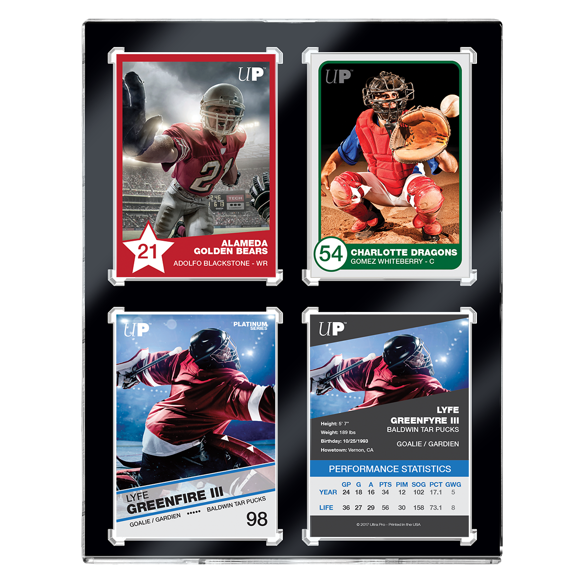 4-Card Wall Mount Display Case for 35pt Trading Cards (UV ONE-TOUCH Magnetic Holder)