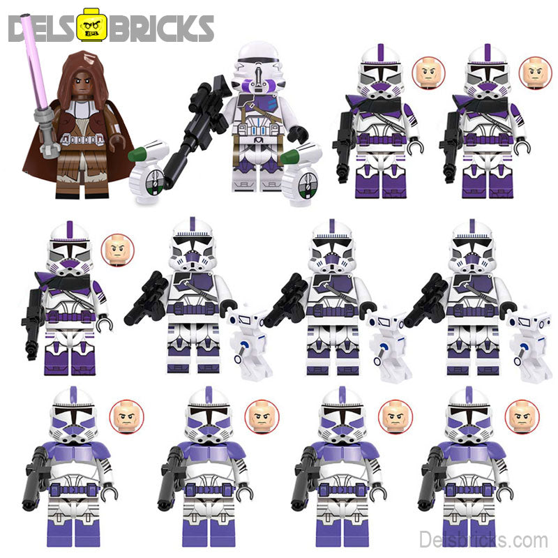 Set of 12 - 187th Legion Clone Troopers & Mace Windu (Star Wars) - Custom Building Blocks Mini Figures Compatible with LEGO