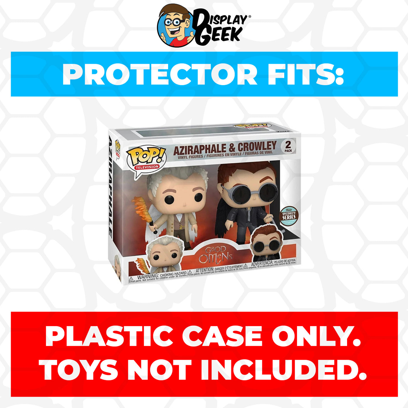 Pop Protector for 2 Pack Aziraphale & Crowley Funko Pop on The Protector Guide App by Display Geek