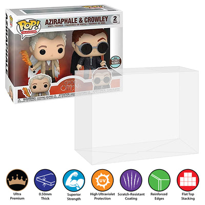 good omens aziraphale crowley 2 pack best funko pop protectors thick strong uv scratch flat top stack vinyl display geek plastic shield vaulted eco armor fits collect protect display case kollector protector