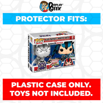Pop Protector for 2 Pack Black Panther vs Monster Hunter White & Blue Funko Pop on The Protector Guide App by Display Geek