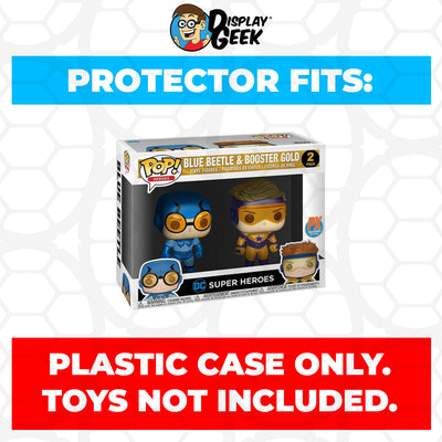 Pop Protector for 2 Pack Blue Beetle & Booster Gold Metallic Funko Pop on The Protector Guide App by Display Geek