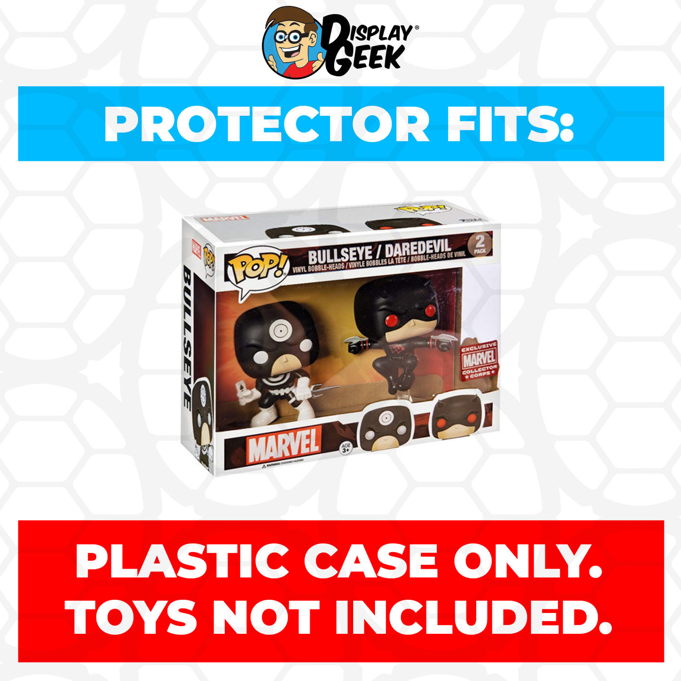 Pop Protector for 2 Pack Bullseye & Daredevil Funko Pop on The Protector Guide App by Display Geek