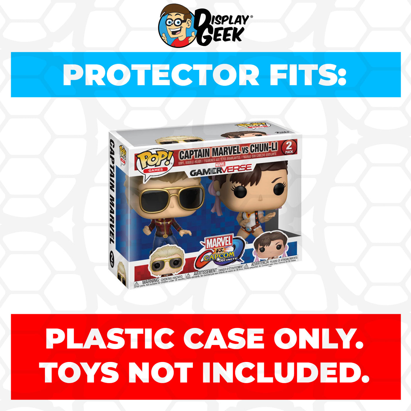 Pop Protector for 2 Pack Captain Marvel vs Chun-Li Funko Pop on The Protector Guide App by Display Geek