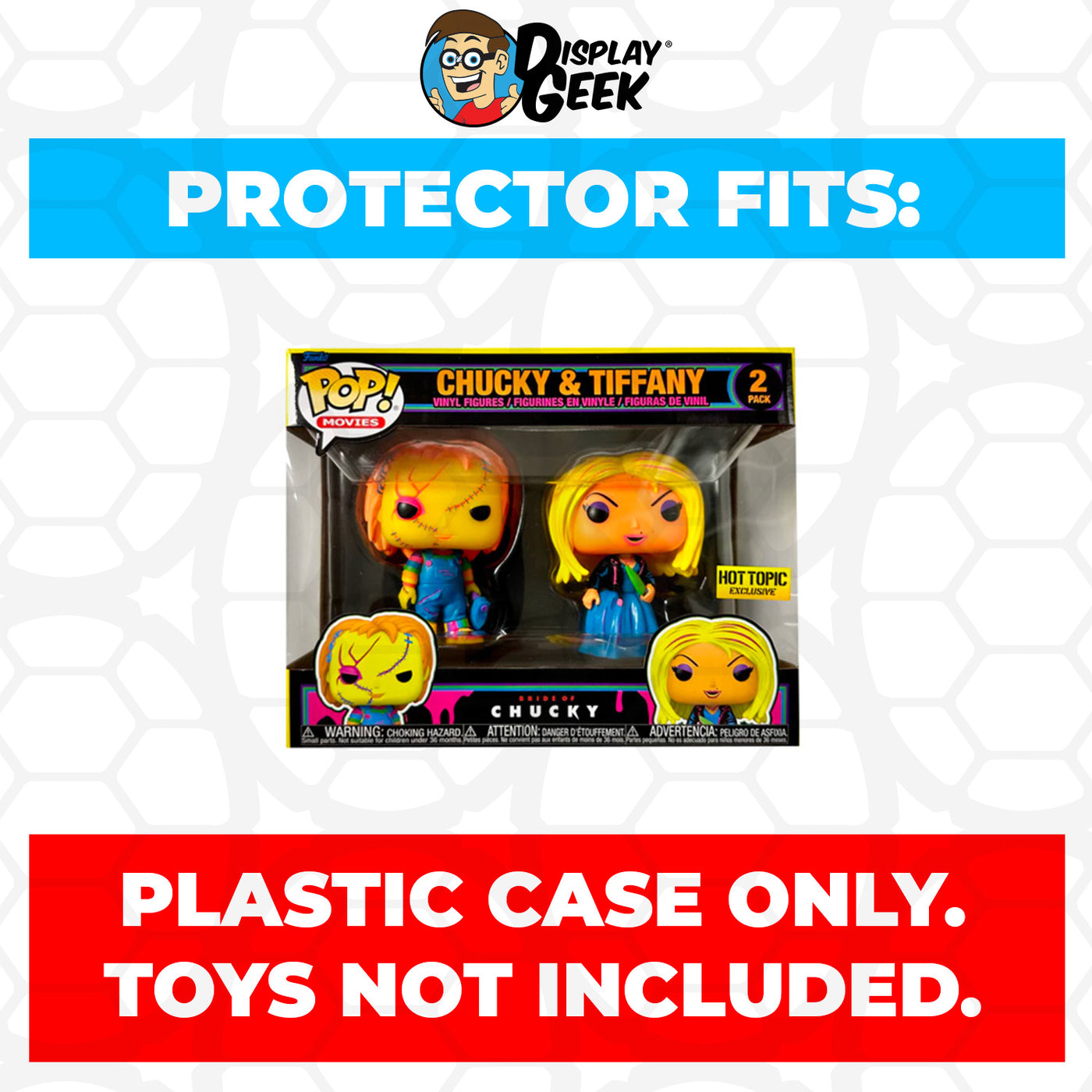 Pop Protector for 2 Pack Chucky & Tiffany Blacklight Funko Pop on The Protector Guide App by Display Geek