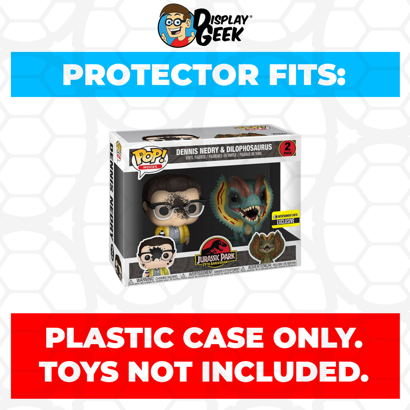 Pop Protector for 2 Pack Jurassic Park Dennis Nedry & Dilophosaurus Funko Pop on The Protector Guide App by Display Geek