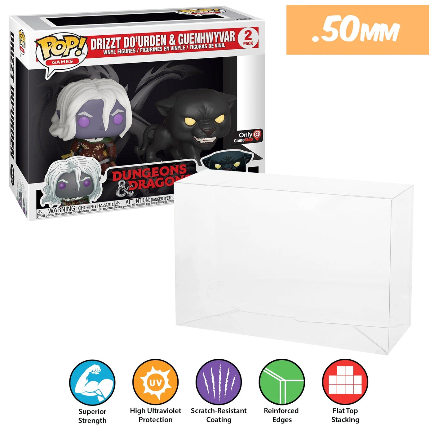 dnd drizzt dourden guenhwyvar 2 pack best funko pop protectors thick strong uv scratch flat top stack vinyl display geek plastic shield vaulted eco armor fits collect protect display case kollector protector
