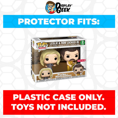 Pop Protector for 2 Pack Leslie & Ron Locked In Funko Pop on The Protector Guide App by Display Geek